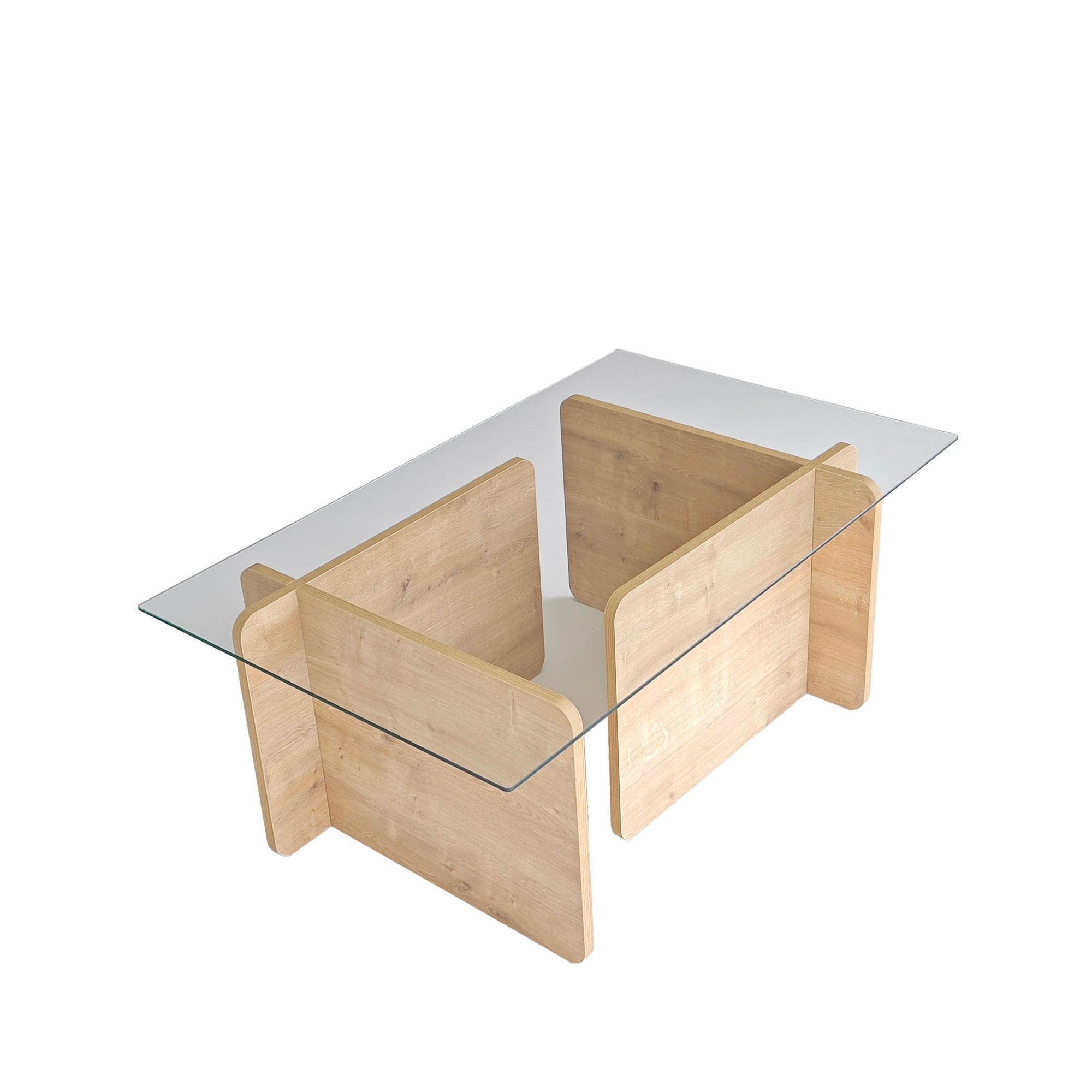 NORDVÄRK Giona sofabord, rektangulær - glas og safirfarvet melamin (105x65)