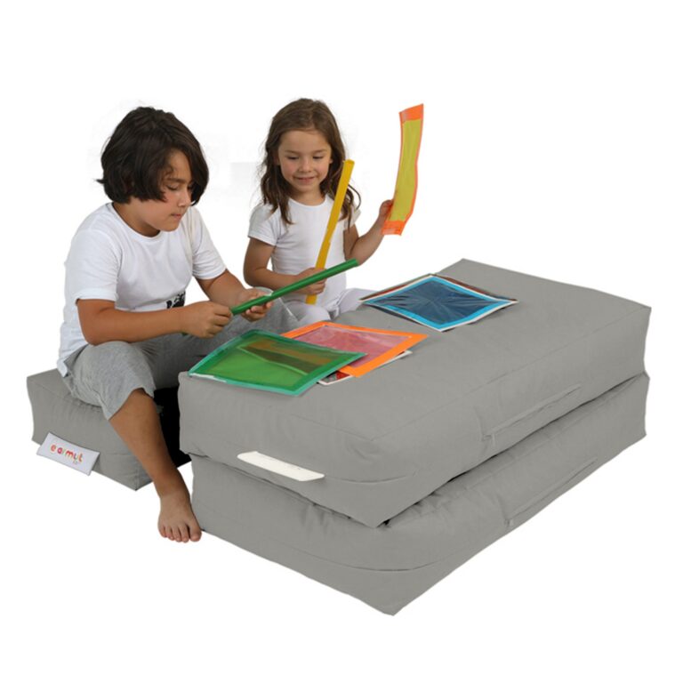 NORDVÄRK Kids udendørs dobbelt sækkestol og 2 puffer til børn - røgfarvet polyester (sæt med 3)