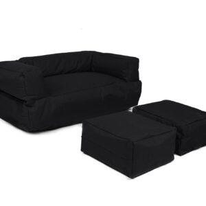 NORDVÄRK Kids udendørs dobbelt sækkestol og 2 puffer til børn - sort polyester (sæt med 3)