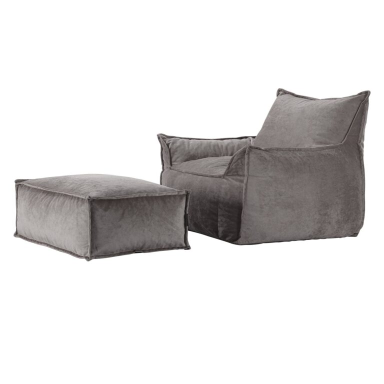 NORDVÄRK Notre lænestol og puf - lysegrå stof (sæt med 2)