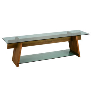 NORDVÄRK TV202 TV-bord, m. 1 hylde - grøn glas og valnøddefarvet fyrretræ (158x40)