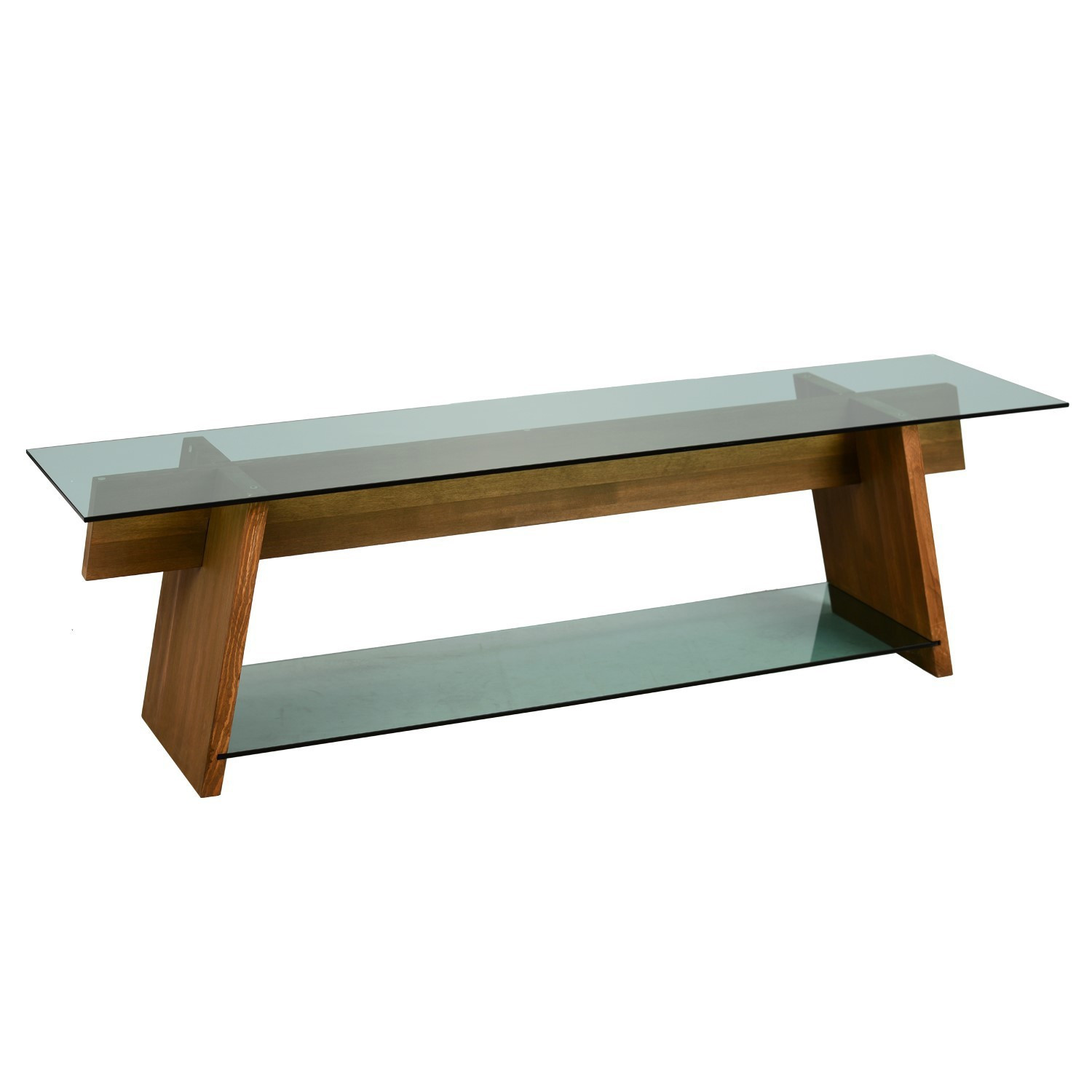 NORDVÄRK TV202 TV-bord, m. 1 hylde - grøn glas og valnøddefarvet fyrretræ (158x40)