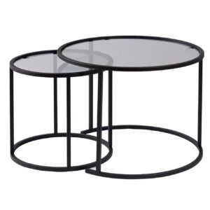 NORDVÄRK Tokyo indskudsborde - glas og sort metal (sæt med 2)