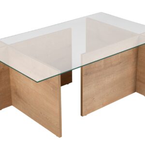 NORDVÄRK Vetrino sofabord, rektangulær - glas og Honning eg melamin (105x65)