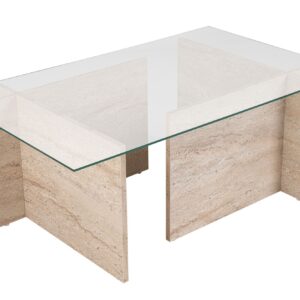 NORDVÄRK Vetrino sofabord, rektangulær - glas og travertin melamin (105x65)