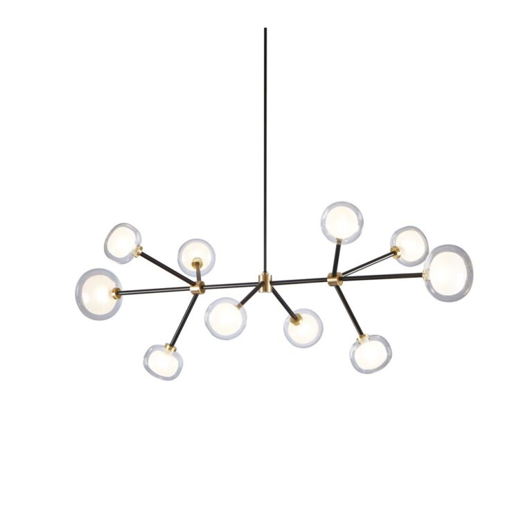Nabila 552.10L Lysekrone Sort/Børstet Messing/Klar Glas