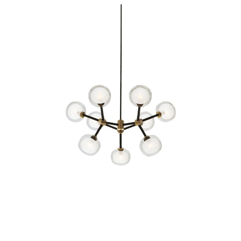 Nabila 552.19L Lysekrone Sort/Børstet Messing/Klar Glas