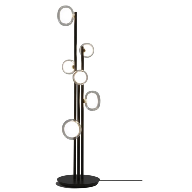 Nabila 552.66 Gulvlampe Mat Sort/Børstet Messing med Klar Glas