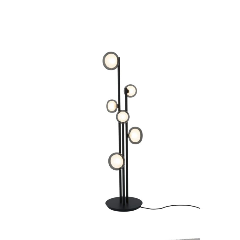 Nabila 552.66 Gulvlampe Mat Sort/Sort Krom med Røget Glas
