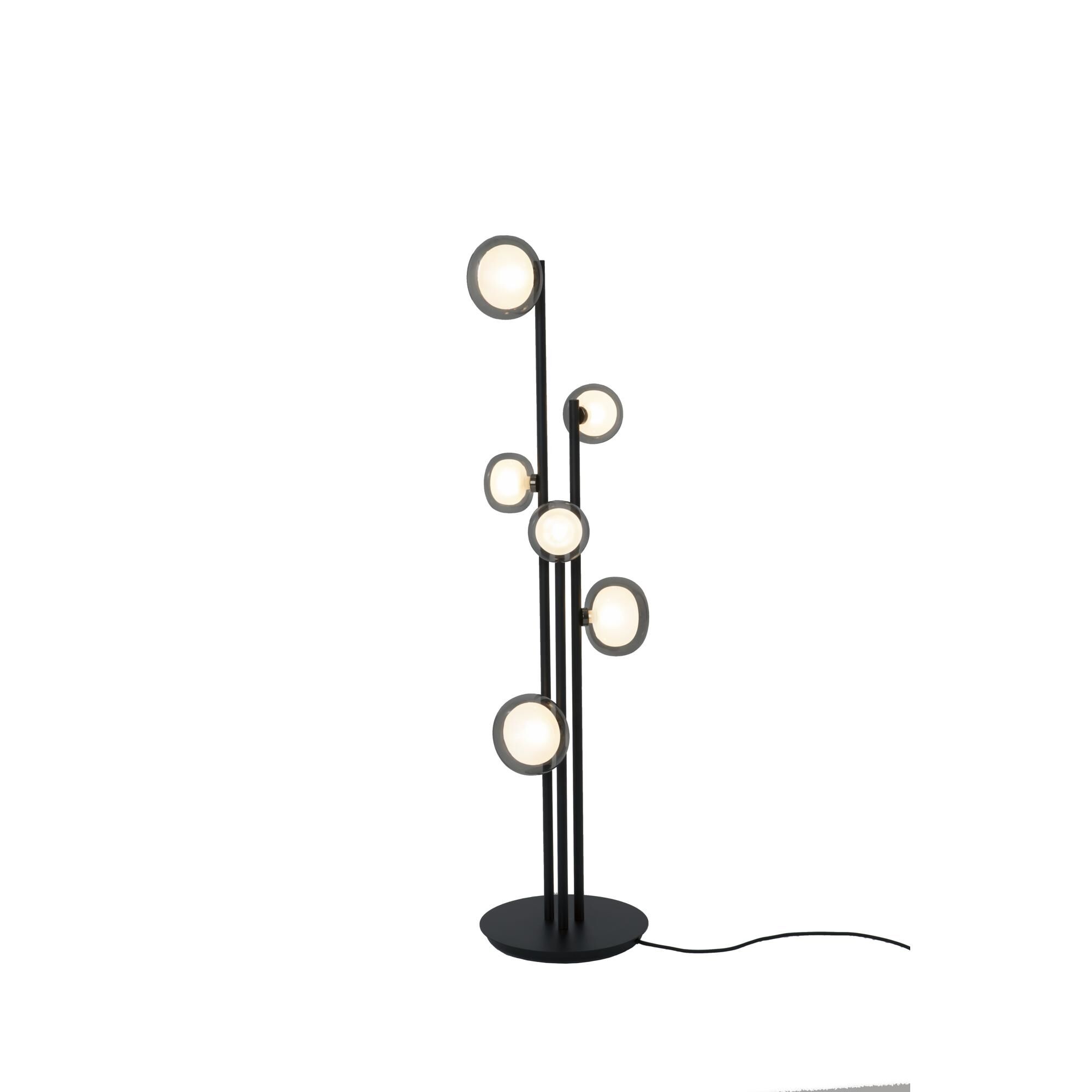 Nabila 552.66 Gulvlampe Mat Sort/Sort Krom med Røget Glas