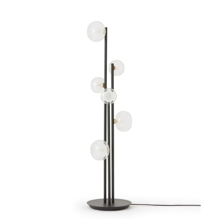 Nabila 552.66L Gulvlampe Sort/Bøstet Messing/Klar Glas