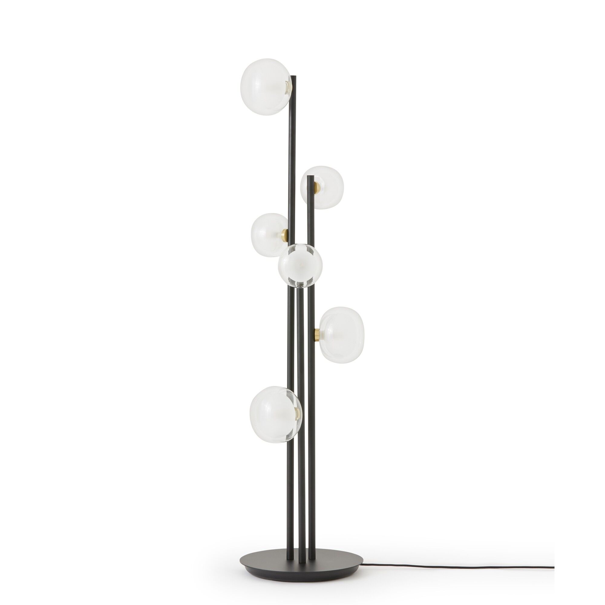 Nabila 552.66L Gulvlampe Sort/Bøstet Messing/Klar Glas