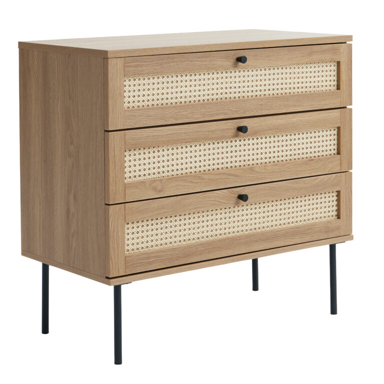 Pensacola kommode, m. 3 skuffer - natur eg melamin og polyrattan