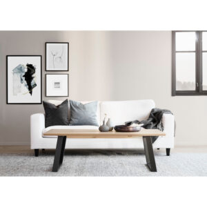 ROWICO Melville rektangulært sofabord - hvidpigmenteret vildeg træ og sorte metalben (140x65)