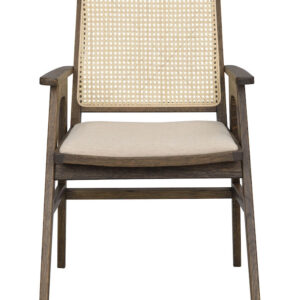 ROWICO Prestwick spisebordsstol, m. armlæn - natur rattan, beige stof og brun eg