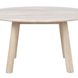 ROWICO Taransay sofabord, rund - beige travertin og hvidvasket eg (Ø90)