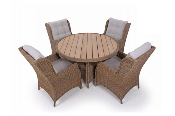 Rio Dusty Havemøbelsæt m/4 loungestole - Ø 130 cm - m/vandafv. hynder