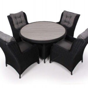 Rio Sort Havemøbelsæt m/4 loungestole - Ø 130 cm