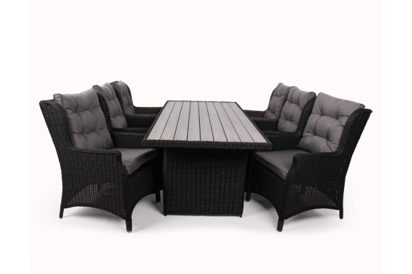 Rio Sort Havemøbelsæt m/6 loungestole - 94x210 cm - m/vandafv. hynder
