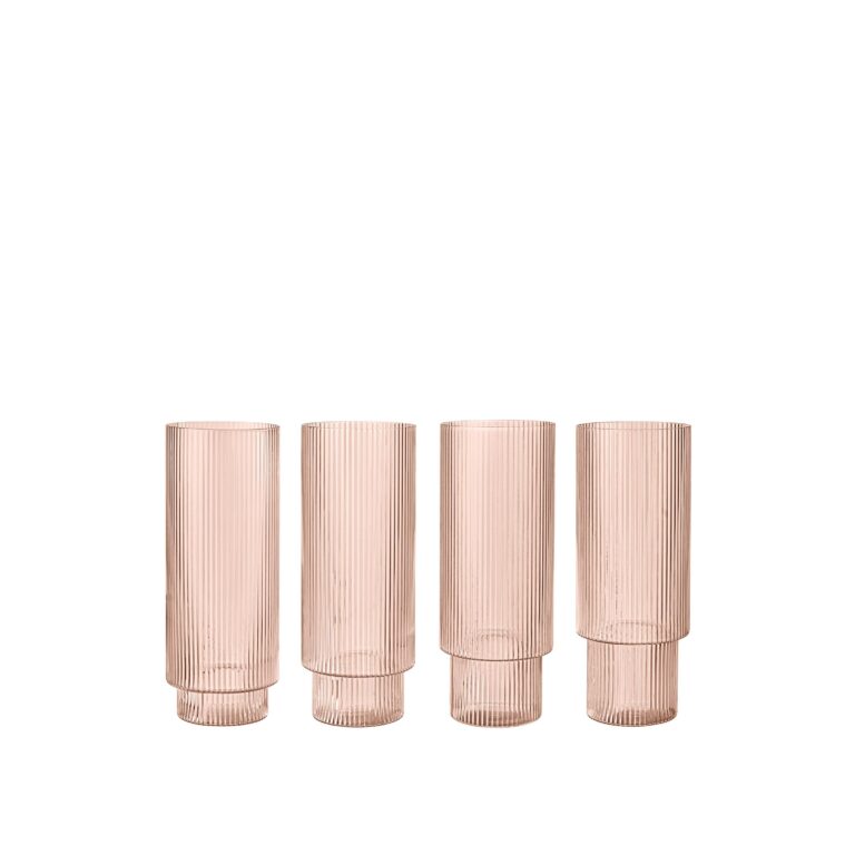 Ripple Long Drink Glas, sæt med 4, Blush