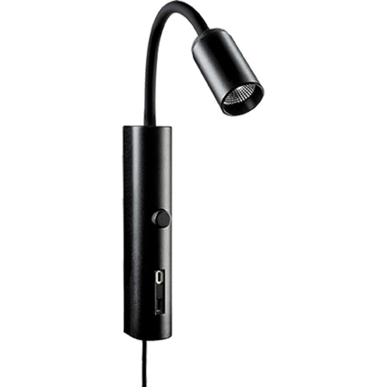 SG Tube væglampe med USB, 2700K, sort