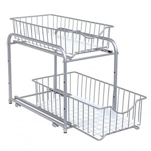 SONGMICS organizer 2 udtræksskuffer til skabe, stabelbar - sølv stål