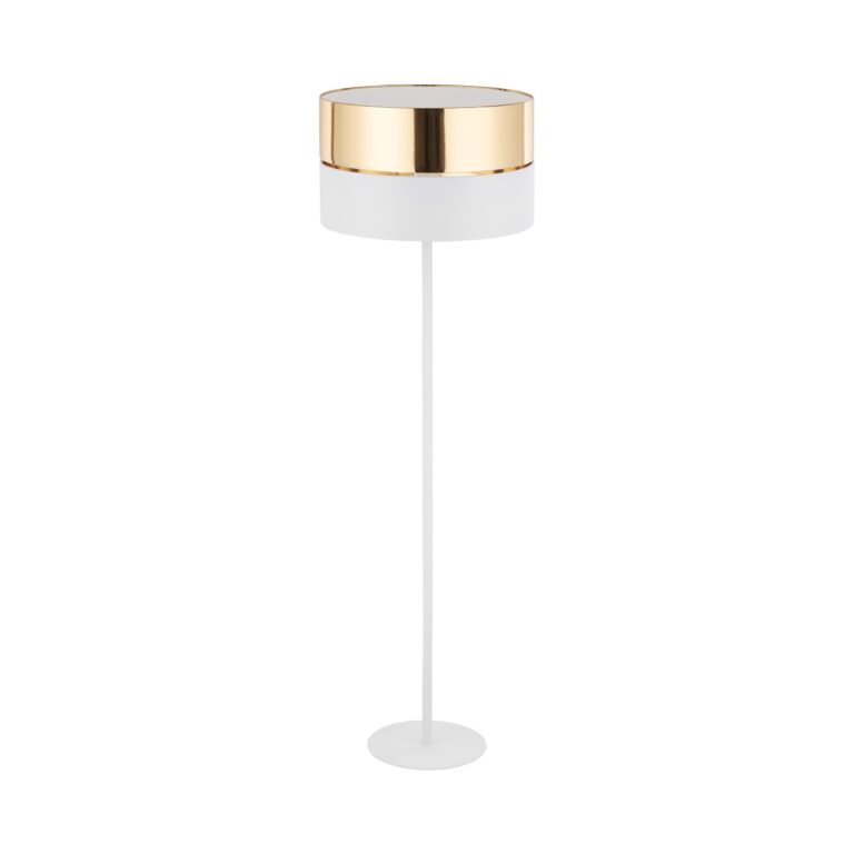 TK Hilton gulvlampe - guld metal og hvid stof