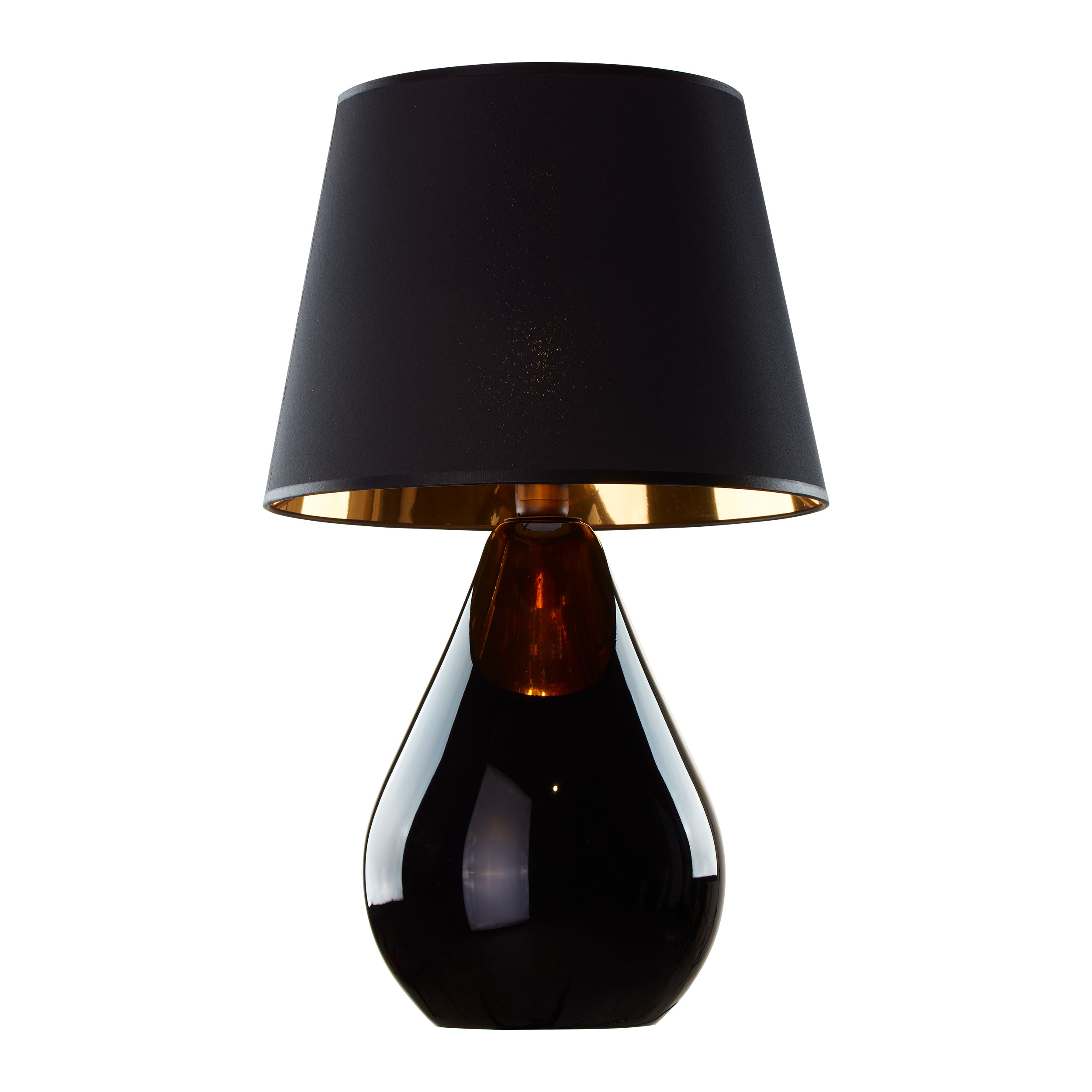 TK Lacrima bordlampe - guld, sort stof og sort glas