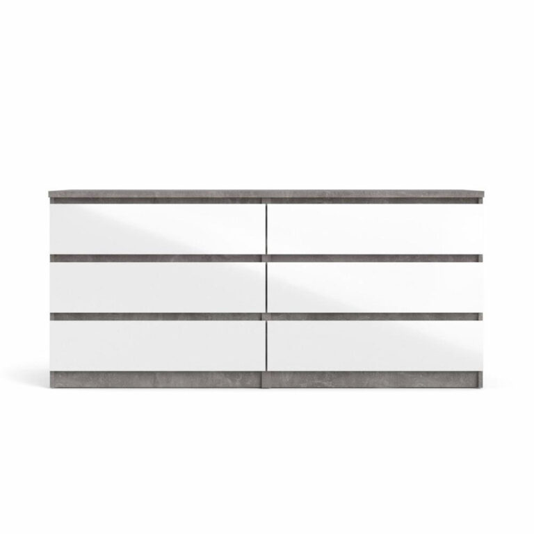 TVILUM Naia dobbelt kommode, m. 6 skuffer - grå/hvid folie og plastik
