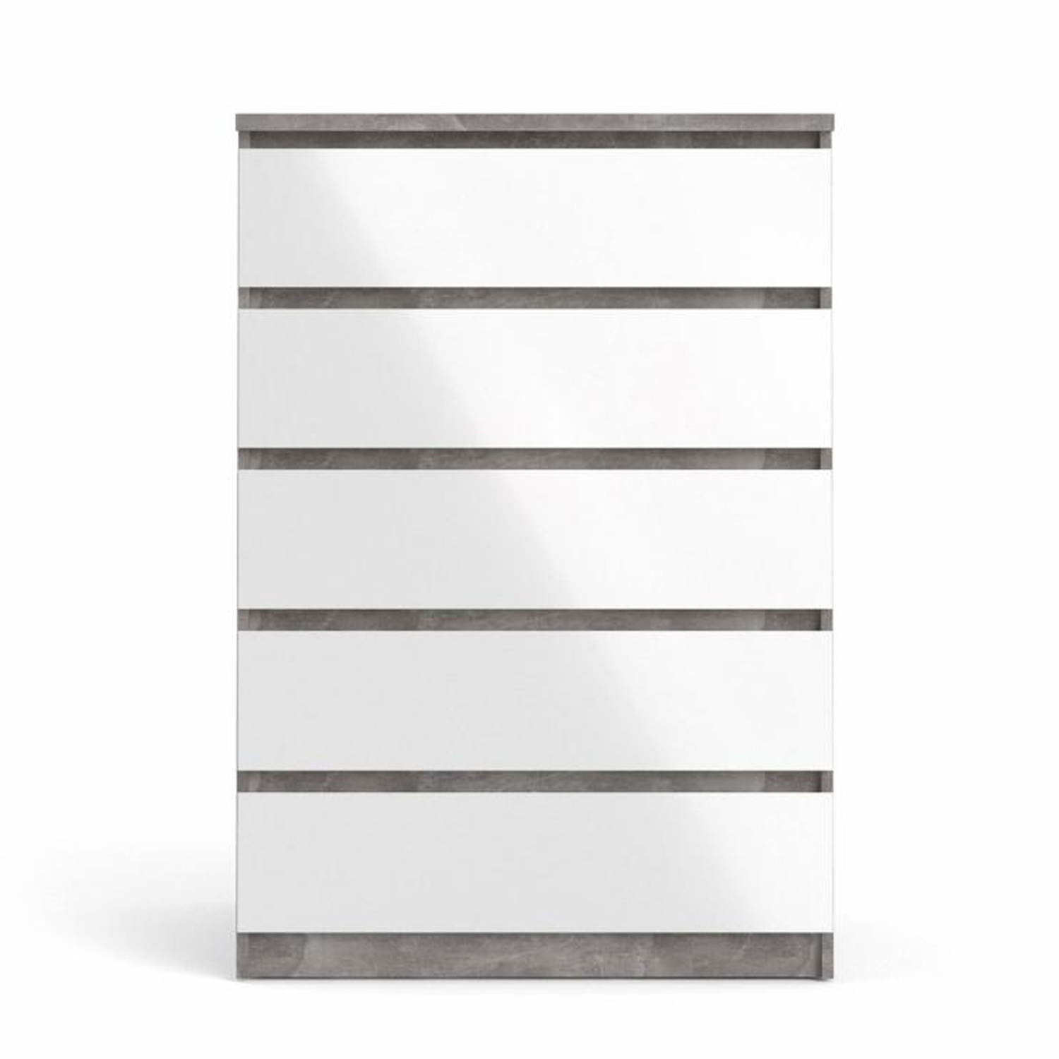 TVILUM Naia kommode, m. 5 skuffer - hvid/grå folie og plastik