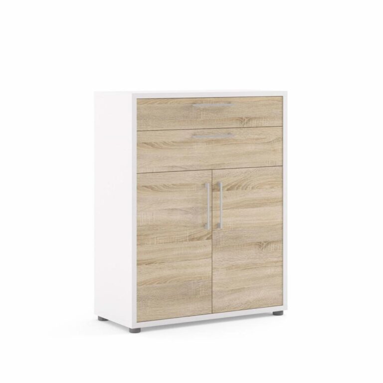 TVILUM Prima reol, m. 2 låger og 2 skuffer - hvid/egetræsfarvet folie