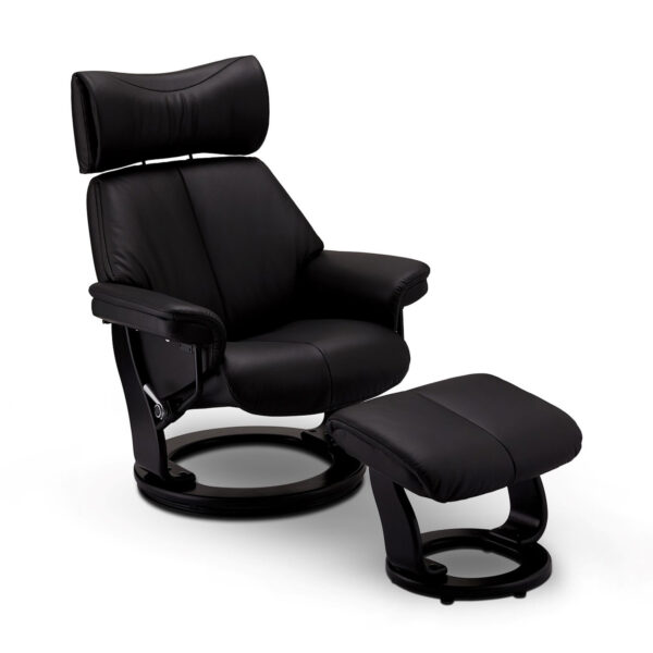 Toledo recliner lænestol, m. armlæn, fodskammel, drejefunktion og justerbar nakke - sort læder
