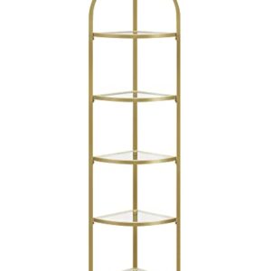 VASAGLE hjørnereol, m. 5 hylder - hærdet glas og guld stål
