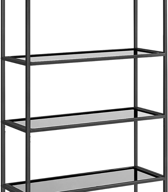 VASAGLE reol, m. 5 hylder - grå glas og sort stål