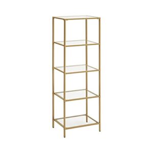 VASAGLE reol, m. 5 hylder - hærdet glas og guld stål