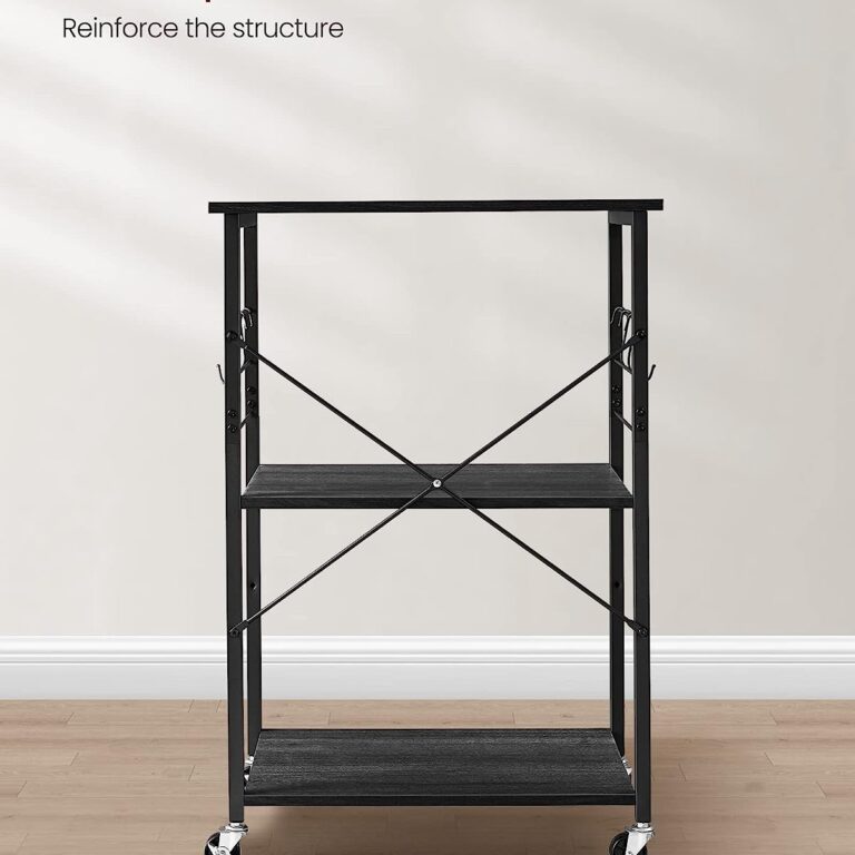VASAGLE rullebord, m. 2 hylder, 6 S-kroge, hjul - sort spånplade og stål (60x40)