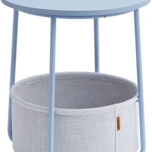 VASAGLE sidebord, rund, m. 1 stofkurv - pulverblå polyester og pastelblå spånplade/stål (Ø45)