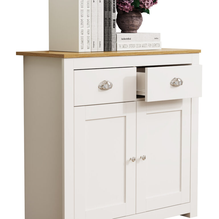 VCM NORDIC Balusa L kommode, m. 2 låger, 2 skuffer og 1 hylde - hvid/natur træ