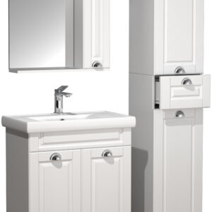 VCM NORDIC Casalo L 4-delt vaskeplads, m. spejlskab, håndvask, 2 skabe - hvid melamin