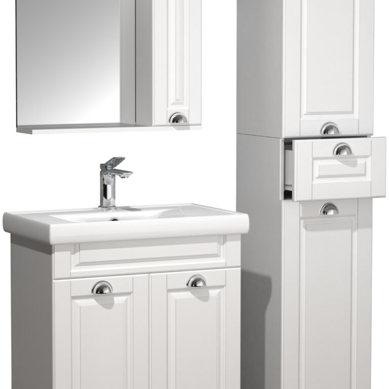 VCM NORDIC Casalo L 4-delt vaskeplads, m. spejlskab, håndvask, 2 skabe - hvid melamin