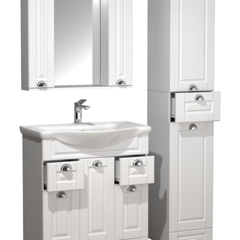 VCM NORDIC Casalo XL 4-delt vaskeplads, m. spejlskab, håndvask, 2 skabe - hvid melamin