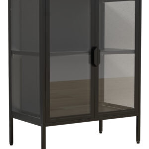 VCM NORDIC Floka S vitrineskab, m. 2 låger og 1 hylde - glas og sort stål