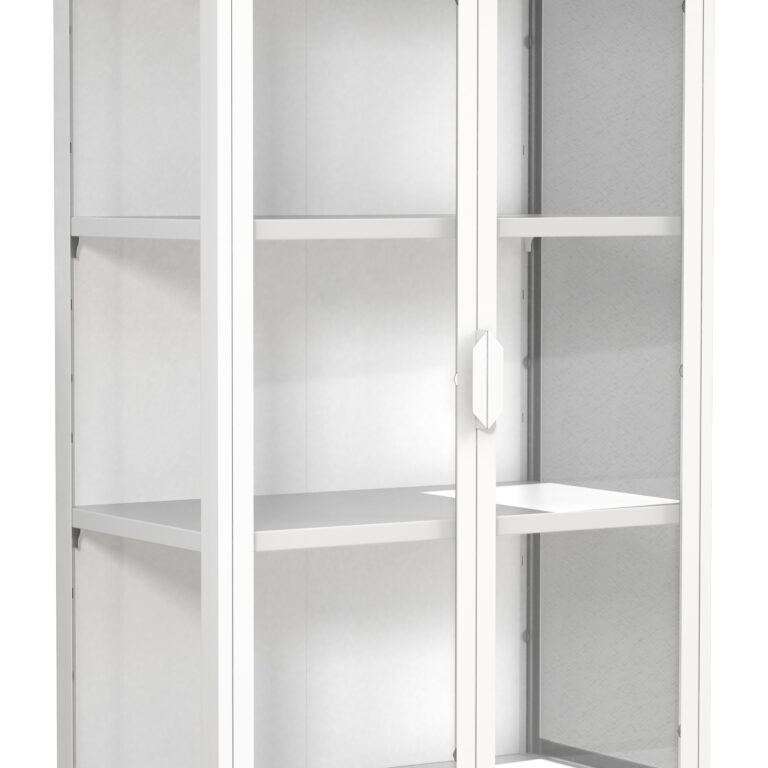 VCM NORDIC Flokas L vægskab, m. 2 låger og 2 hylder - glas og hvid stål