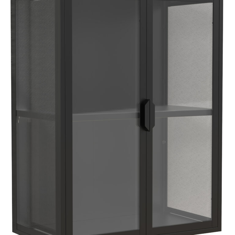 VCM NORDIC Flokas M vægskab, m. 2 låger og 1 hylde - glas og sort stål