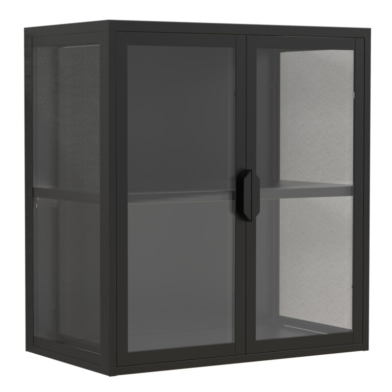 VCM NORDIC Flokas S vægskab, m. 2 låger og 1 hylde - glas og sort stål