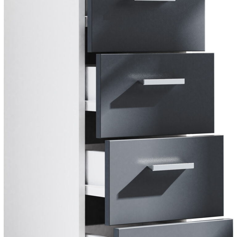 VCM NORDIC Landos M kommode badeværelsesskab, m. 5 skuffer - hvid/antracitgrå melamin