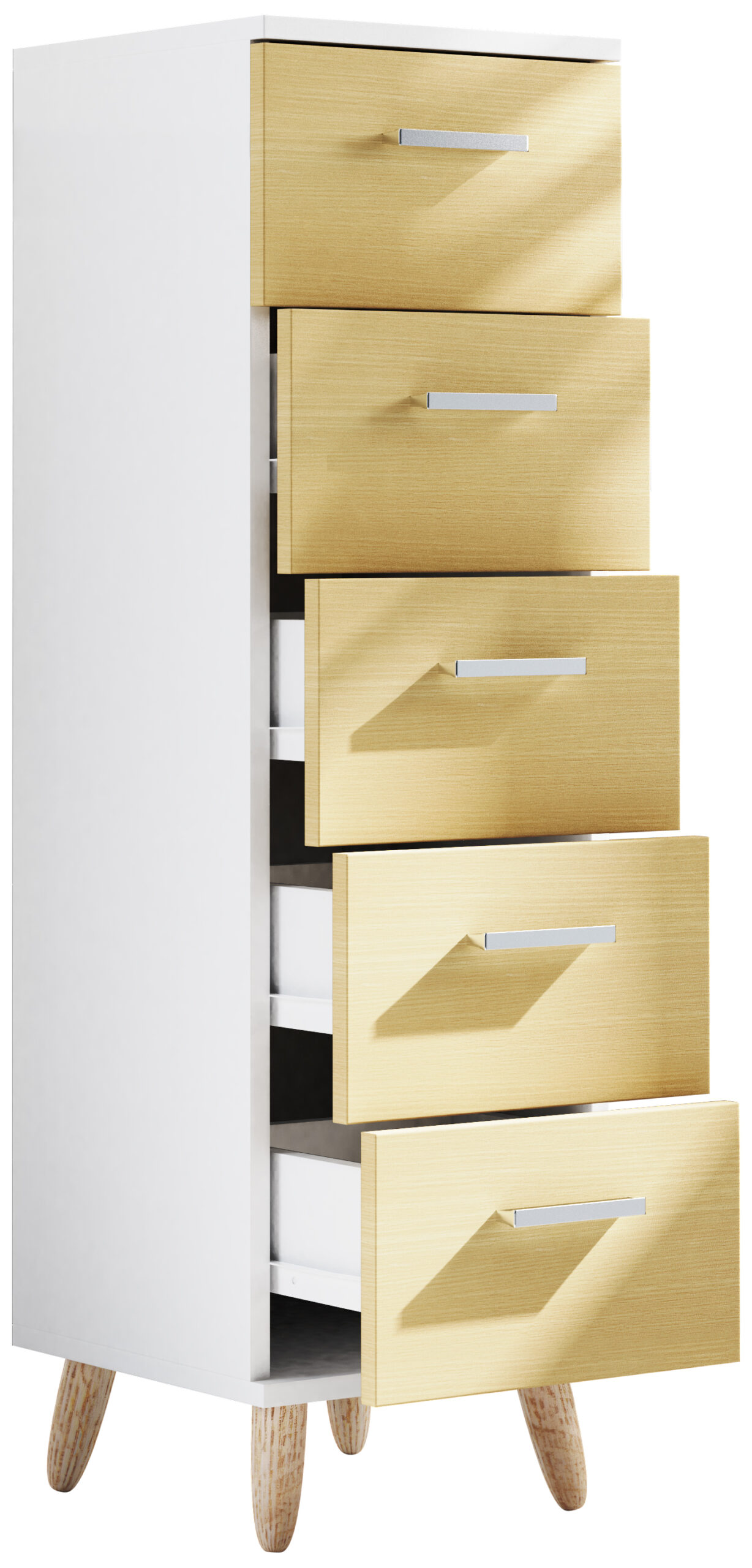 VCM NORDIC Landos M kommode badeværelsesskab, m. 5 skuffer - hvid/natur melamin