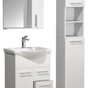 VCM NORDIC Lisalo L 4-delt vaskeplads, m. spejlskab, håndvask, 2 skabe - hvid melamin