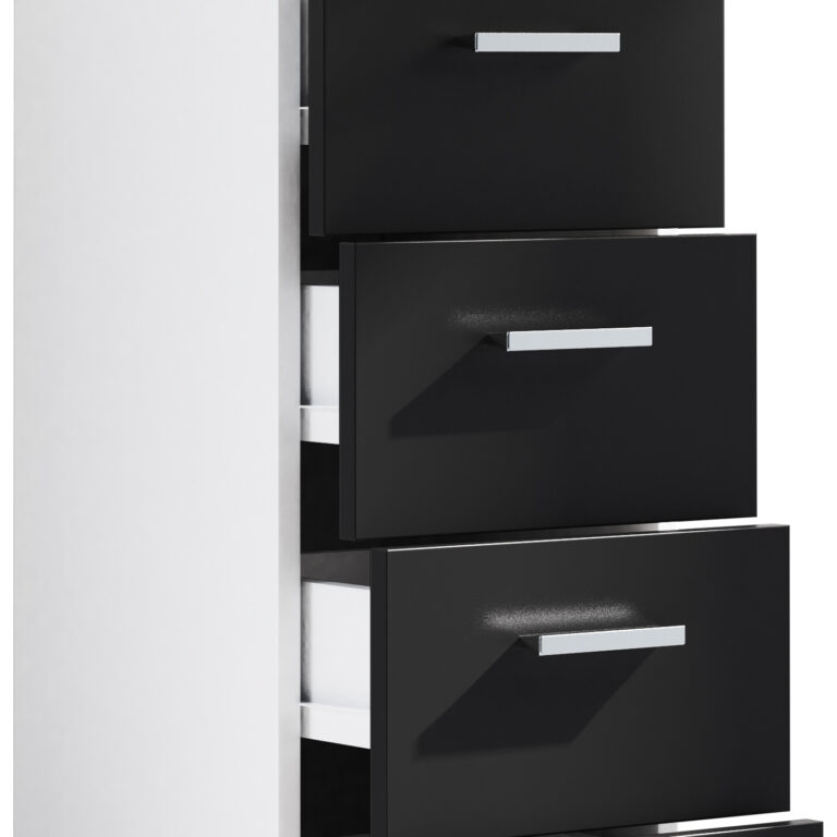 VCM NORDIC Zalo M kommode badeværelsesskab, m. 5 skuffer - hvid/sort melamin