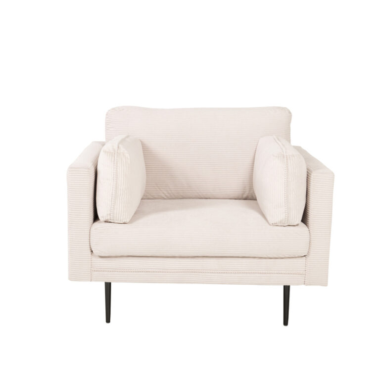 VENTURE DESIGN Boom lænestol, m. armlæn - beige fløjl og sort stål